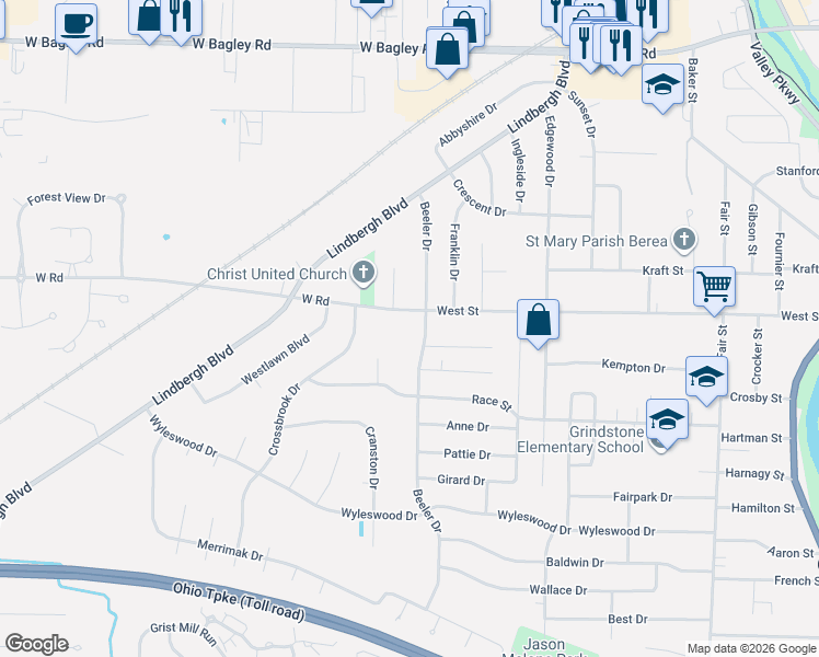map of restaurants, bars, coffee shops, grocery stores, and more near 330 Beeler Drive in Berea