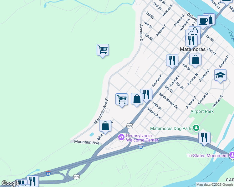 map of restaurants, bars, coffee shops, grocery stores, and more near 3 Stark Dr in Matamoras