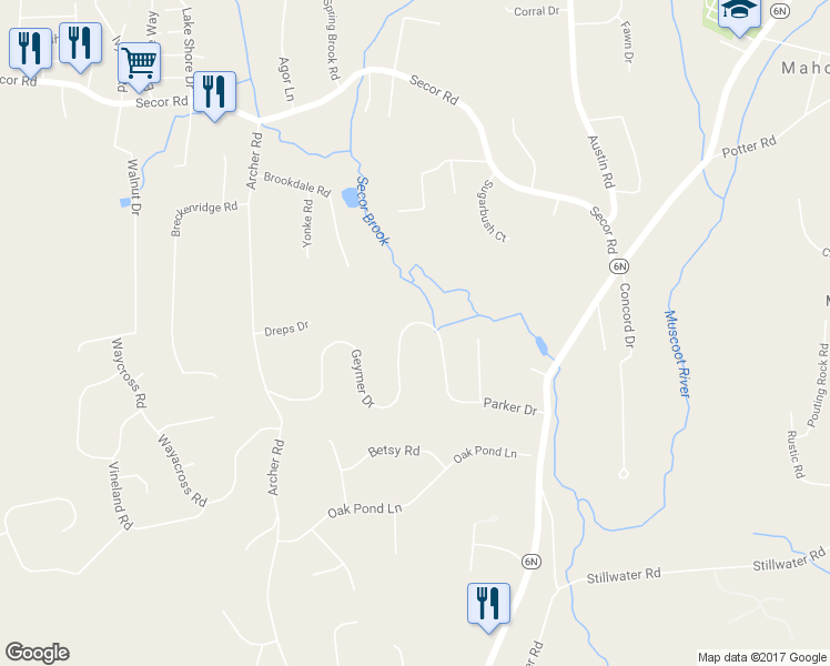 map of restaurants, bars, coffee shops, grocery stores, and more near 81 Geymer Drive in Mahopac