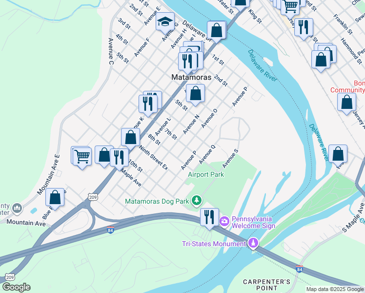 map of restaurants, bars, coffee shops, grocery stores, and more near 701 Avenue O in Matamoras