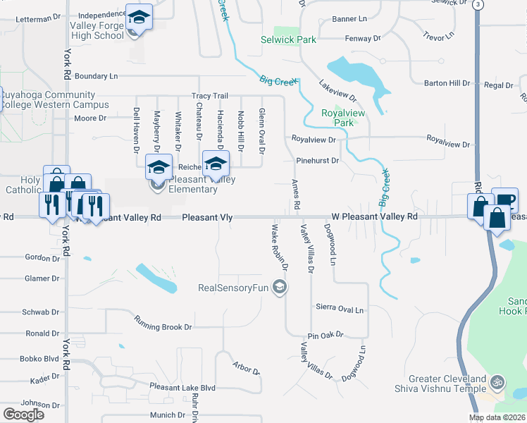 map of restaurants, bars, coffee shops, grocery stores, and more near 8950 West Pleasant Valley Road in Parma