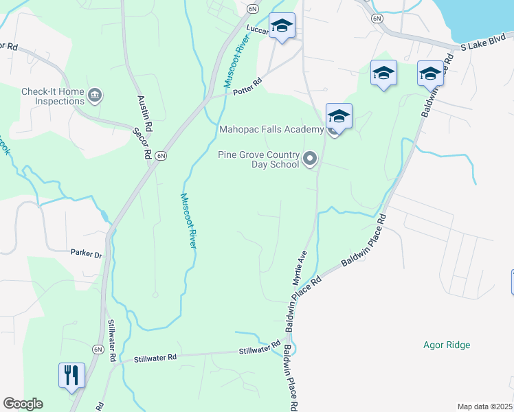map of restaurants, bars, coffee shops, grocery stores, and more near 47 Pouting Rock Road in Mahopac
