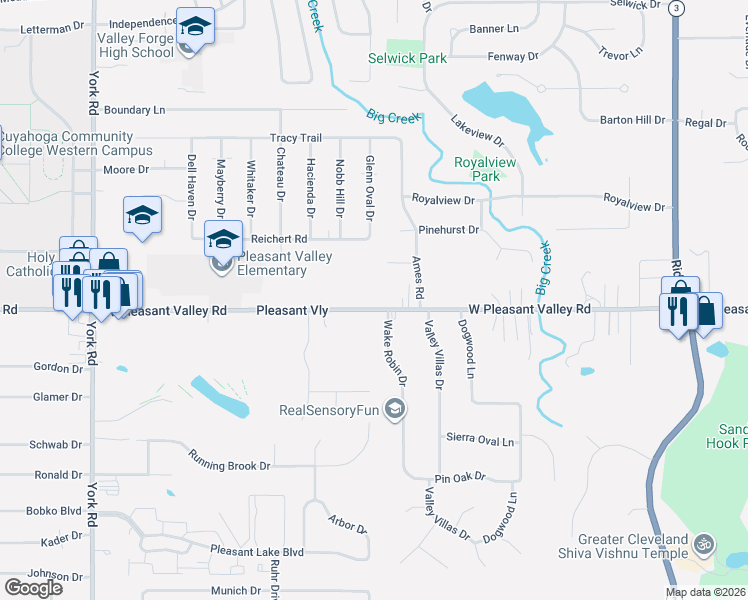map of restaurants, bars, coffee shops, grocery stores, and more near 8950 West Pleasant Valley Road in Parma
