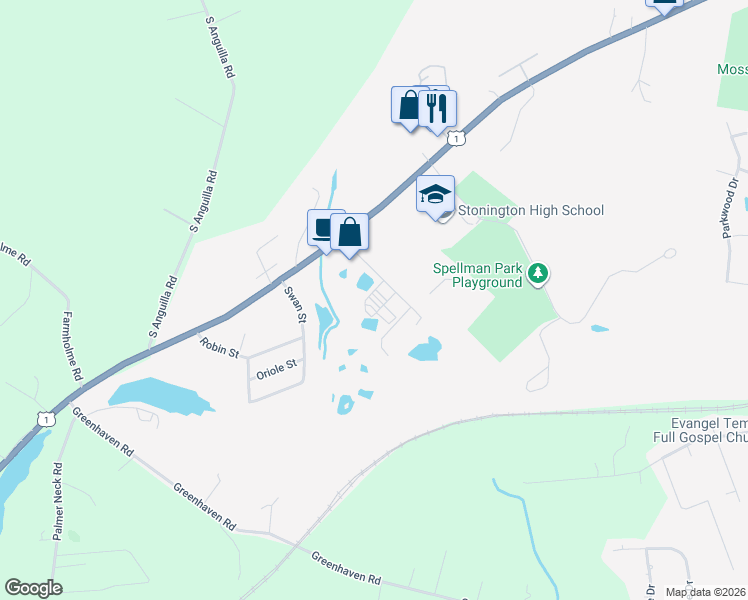 map of restaurants, bars, coffee shops, grocery stores, and more near 30 Extrusion Drive in Stonington