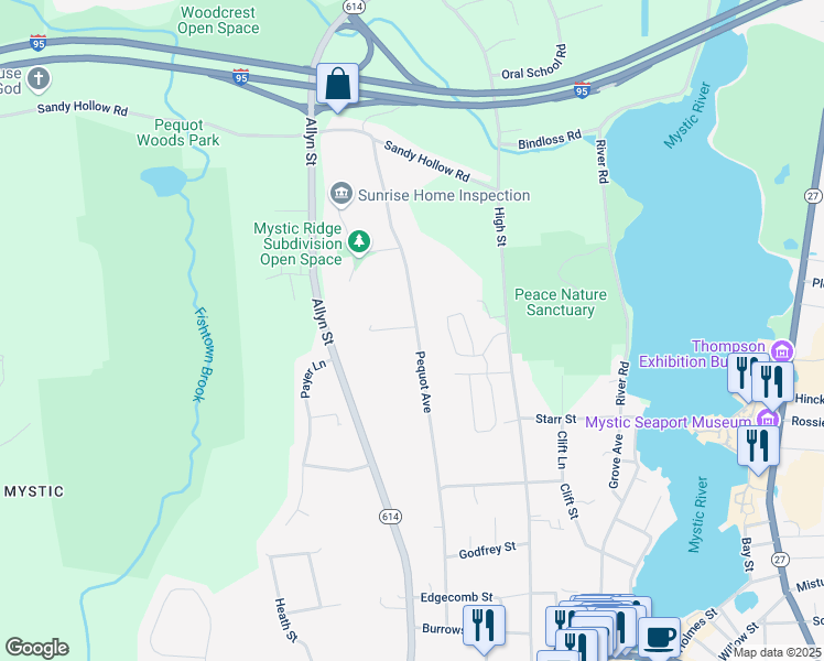 map of restaurants, bars, coffee shops, grocery stores, and more near 301 Pequot Avenue in Groton