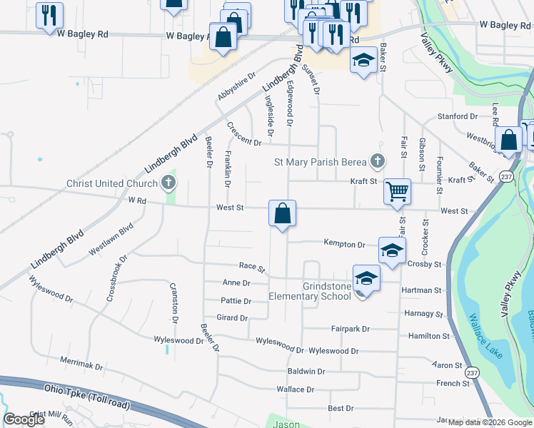 map of restaurants, bars, coffee shops, grocery stores, and more near 315 Adrian Drive in Berea