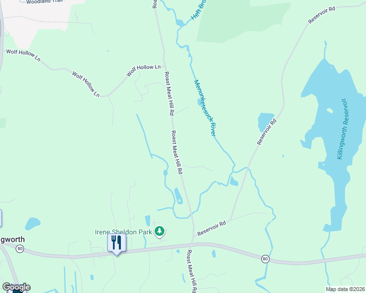 map of restaurants, bars, coffee shops, grocery stores, and more near 285 Roast Meat Hill Road in Killingworth