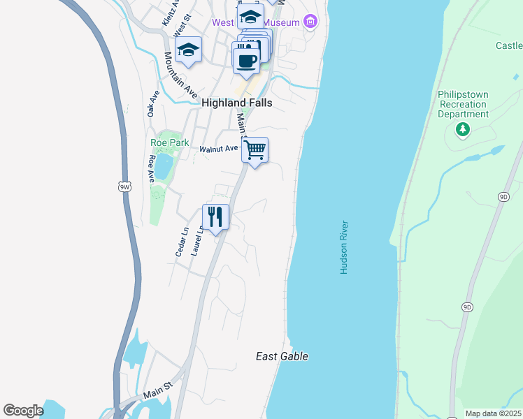 map of restaurants, bars, coffee shops, grocery stores, and more near 3 Pine Terrace Road in Highland Falls