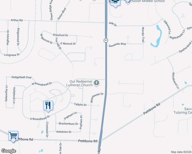 map of restaurants, bars, coffee shops, grocery stores, and more near 33350 Cromwell Drive in Solon
