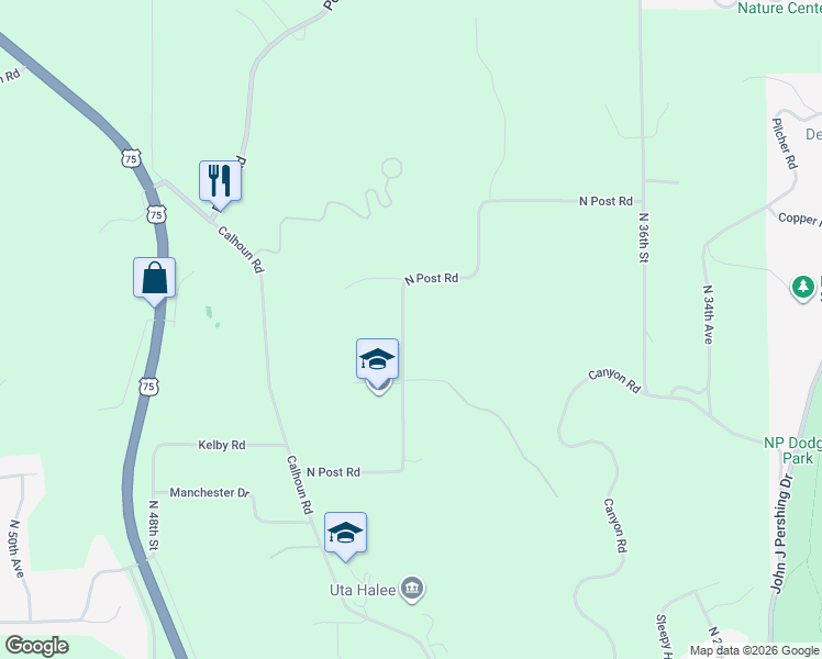 map of restaurants, bars, coffee shops, grocery stores, and more near 11510 North Post Road in Omaha