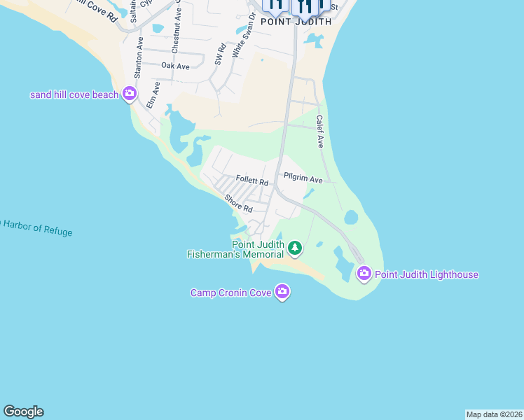 map of restaurants, bars, coffee shops, grocery stores, and more near 12 Offshore Road in Narragansett