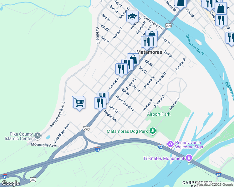 map of restaurants, bars, coffee shops, grocery stores, and more near 9th St in Matamoras