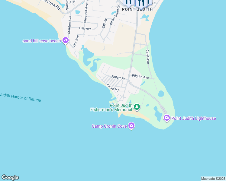 map of restaurants, bars, coffee shops, grocery stores, and more near 14 Shore Road in Narragansett