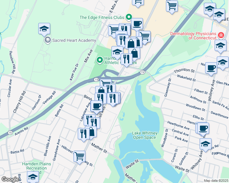 map of restaurants, bars, coffee shops, grocery stores, and more near 1915 Dixwell Avenue in Hamden