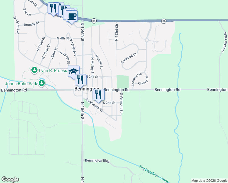 map of restaurants, bars, coffee shops, grocery stores, and more near 101 South Allen Street in Bennington