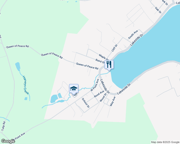 map of restaurants, bars, coffee shops, grocery stores, and more near Samson Lane in Harveys Lake
