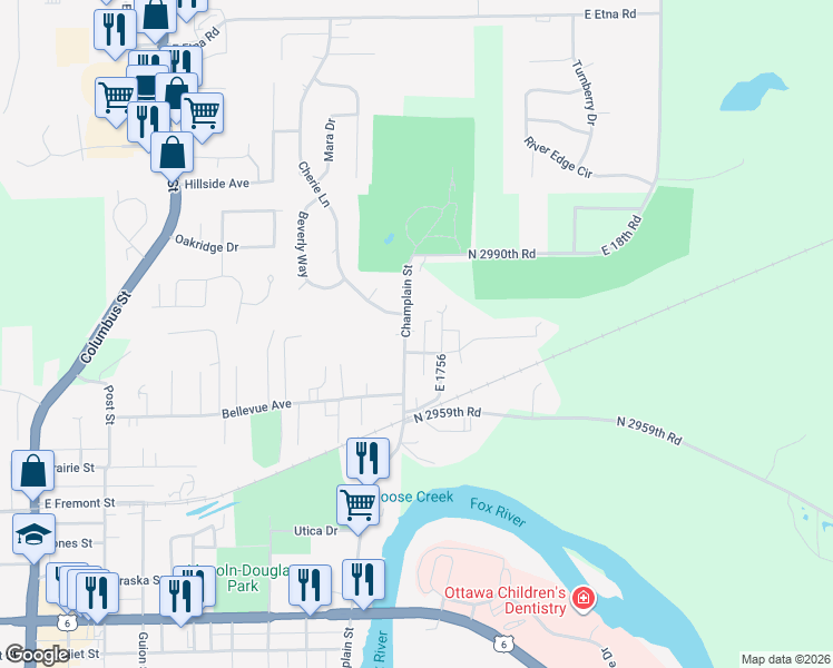 map of restaurants, bars, coffee shops, grocery stores, and more near 2114 Champlain Street in Ottawa