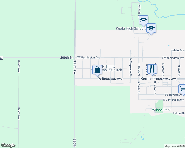map of restaurants, bars, coffee shops, grocery stores, and more near 701-709 West Broadway Avenue in Keota