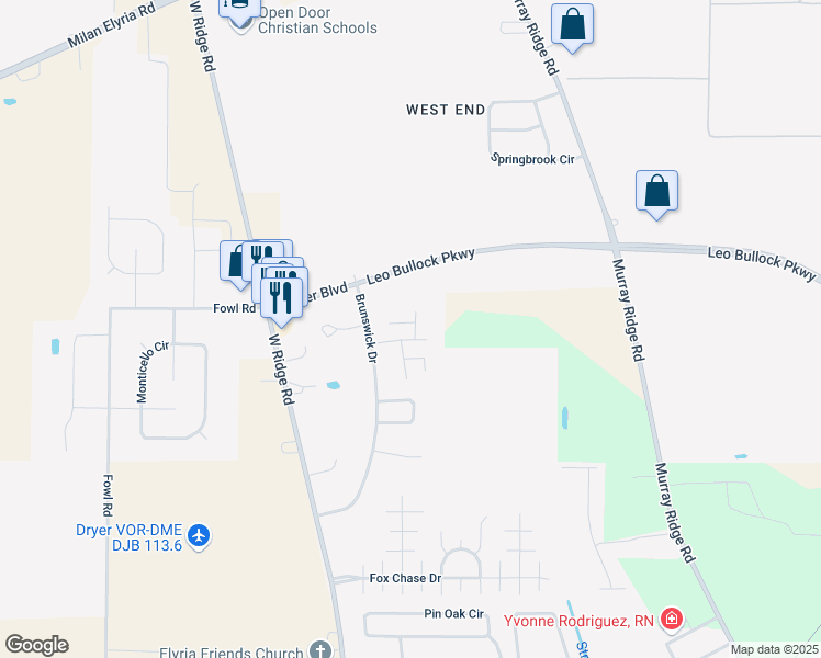 map of restaurants, bars, coffee shops, grocery stores, and more near 103 Cheshire Drive in Elyria