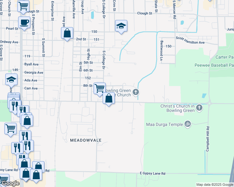 map of restaurants, bars, coffee shops, grocery stores, and more near 1031 Napoleon Road in Bowling Green