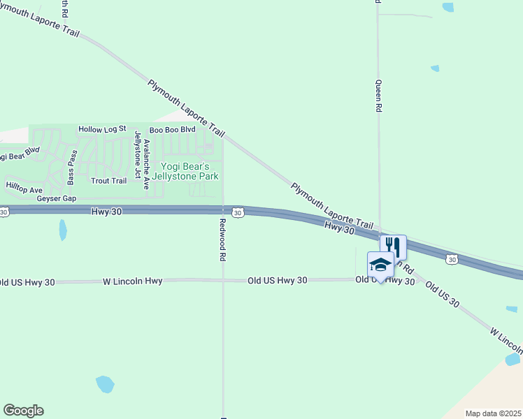 map of restaurants, bars, coffee shops, grocery stores, and more near 16997 U.S. 30 in Plymouth