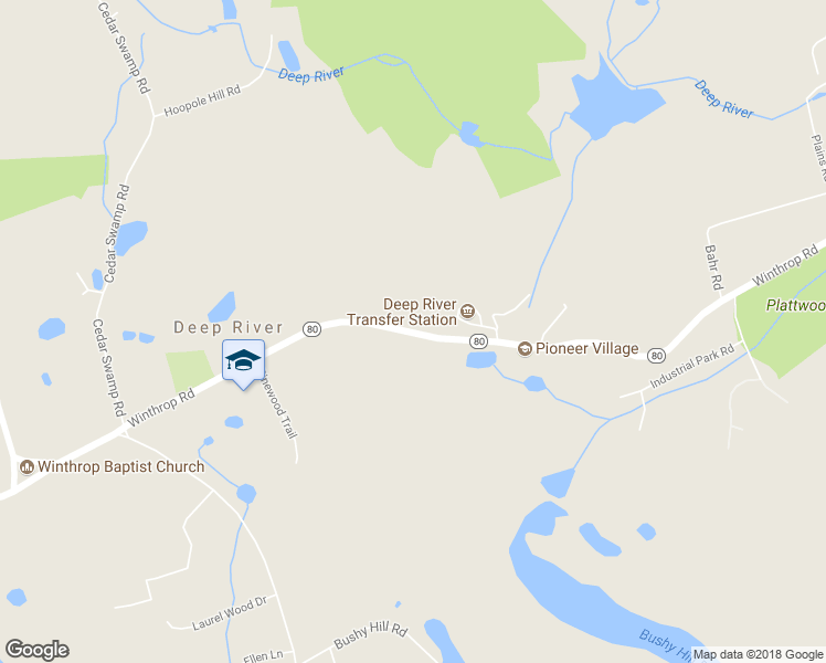 map of restaurants, bars, coffee shops, grocery stores, and more near 256 Winthrop Road in Deep River