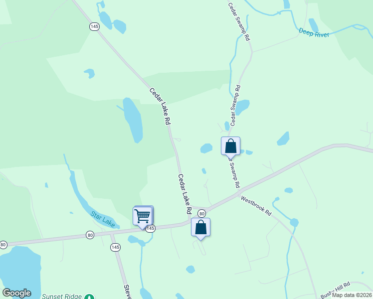 map of restaurants, bars, coffee shops, grocery stores, and more near 60 Cedar Lake Road in Deep River