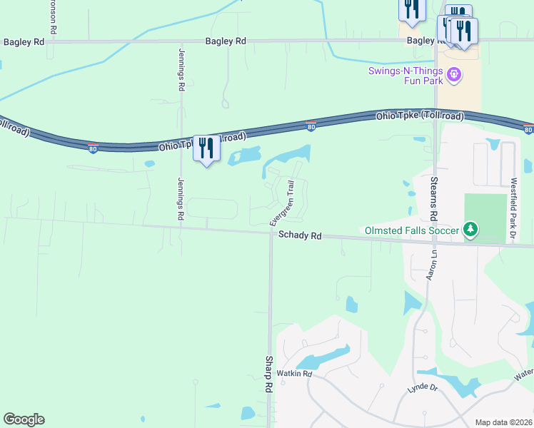 map of restaurants, bars, coffee shops, grocery stores, and more near 8560 Evergreen Trail in Olmsted Falls