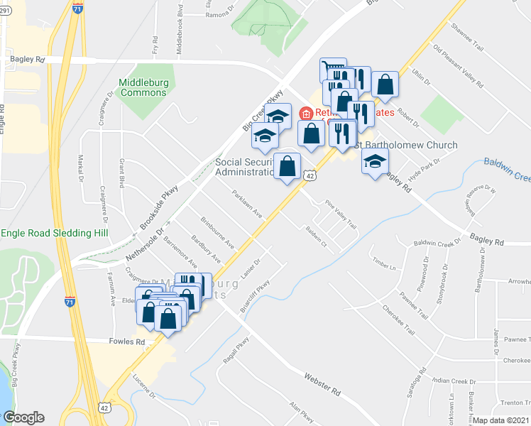 map of restaurants, bars, coffee shops, grocery stores, and more near 7366 Pearl Road in Middleburg Heights