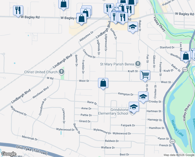 map of restaurants, bars, coffee shops, grocery stores, and more near 333 West Street in Berea