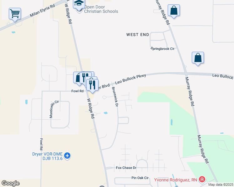 map of restaurants, bars, coffee shops, grocery stores, and more near 243 Brunswick Drive in Elyria