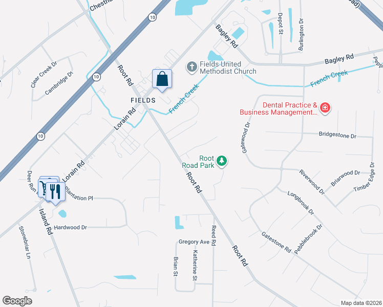 map of restaurants, bars, coffee shops, grocery stores, and more near 8723 Orchard Grove Court in North Ridgeville