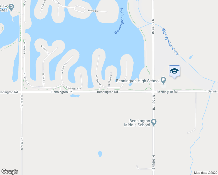 map of restaurants, bars, coffee shops, grocery stores, and more near 17121 South Reflection Circle in Bennington