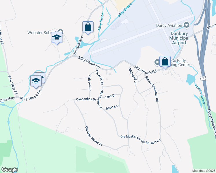 map of restaurants, bars, coffee shops, grocery stores, and more near 10 Harwood Drive in Danbury