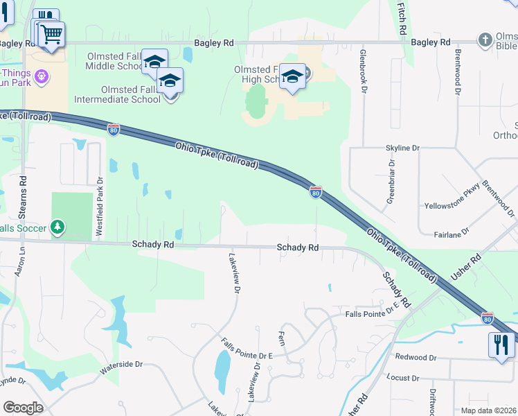 map of restaurants, bars, coffee shops, grocery stores, and more near 26970 Schady Road in Cuyahoga County