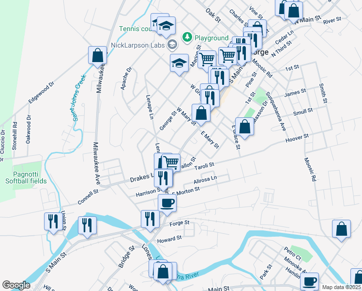 map of restaurants, bars, coffee shops, grocery stores, and more near BLK-600 South Main Street in Old Forge