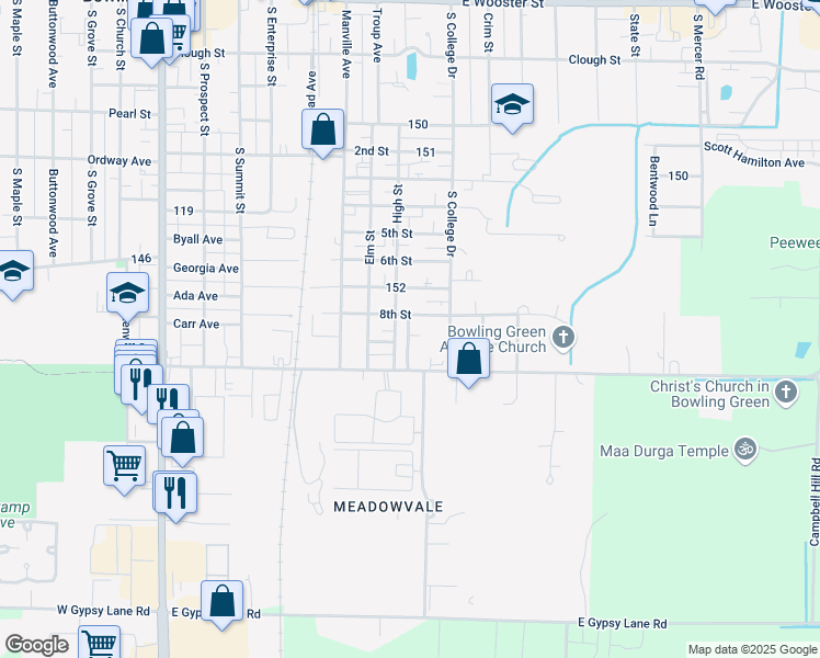 map of restaurants, bars, coffee shops, grocery stores, and more near 841 8th Street in Bowling Green
