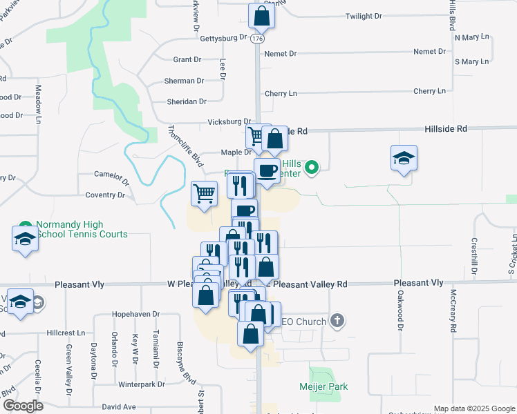map of restaurants, bars, coffee shops, grocery stores, and more near 7400 Broadview Road in Seven Hills
