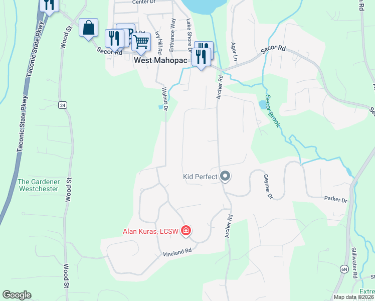 map of restaurants, bars, coffee shops, grocery stores, and more near 78 Breckenridge Road in Mahopac