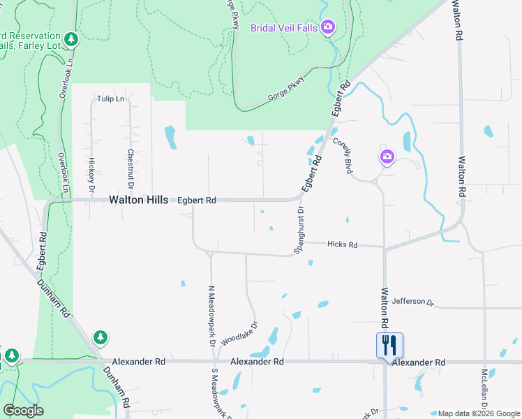 map of restaurants, bars, coffee shops, grocery stores, and more near 17228 Egbert Road in Walton Hills