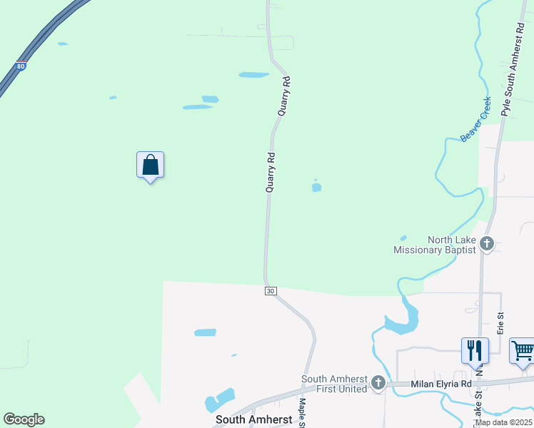 map of restaurants, bars, coffee shops, grocery stores, and more near 8412 Quarry Road in Amherst