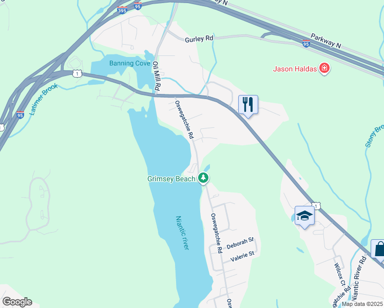 map of restaurants, bars, coffee shops, grocery stores, and more near 30 Oswegatchie Road in Waterford