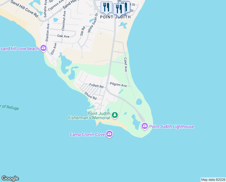 map of restaurants, bars, coffee shops, grocery stores, and more near 15 Pilgrim Avenue in Narragansett