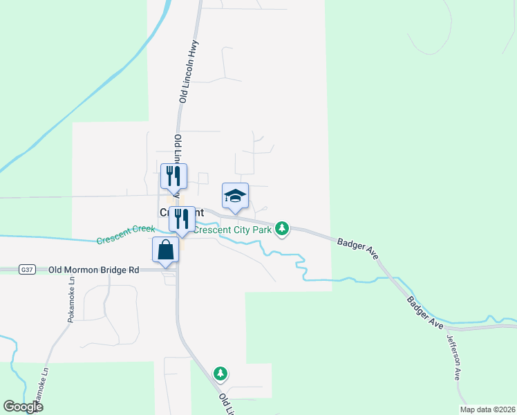 map of restaurants, bars, coffee shops, grocery stores, and more near 510 Timber Circle in Crescent