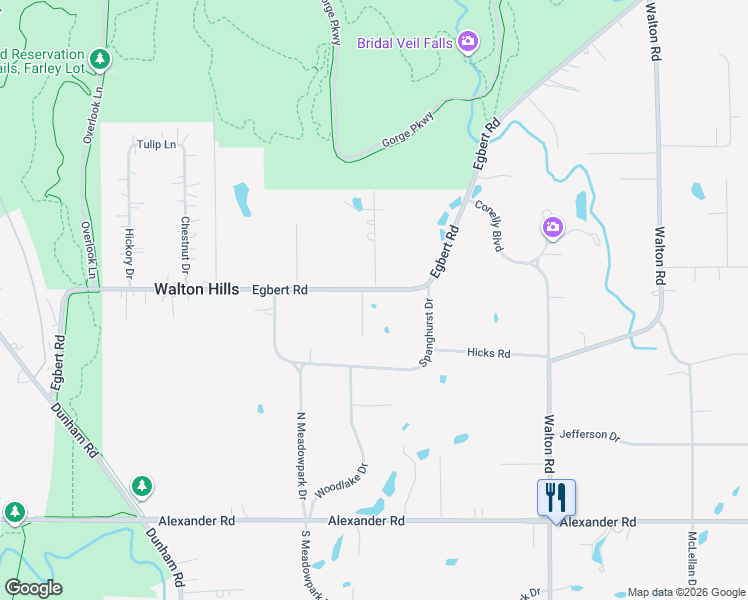 map of restaurants, bars, coffee shops, grocery stores, and more near 17228 Egbert Road in Walton Hills