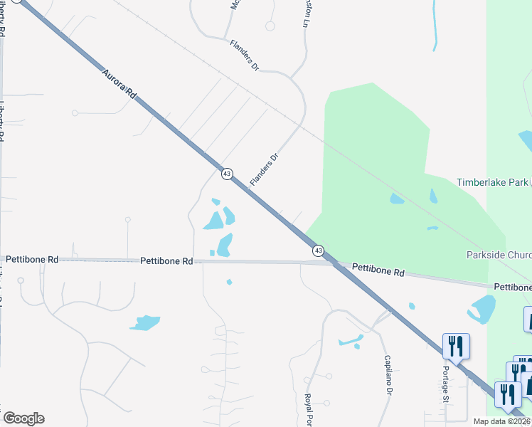 map of restaurants, bars, coffee shops, grocery stores, and more near 38390 Ohio 43 in Solon