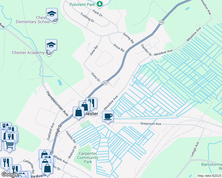 map of restaurants, bars, coffee shops, grocery stores, and more near 44 High Street in Chester