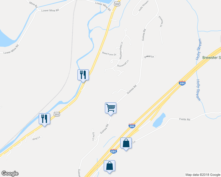 map of restaurants, bars, coffee shops, grocery stores, and more near 185 Guinea Road in Brewster