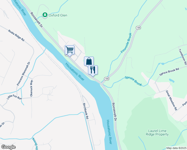 map of restaurants, bars, coffee shops, grocery stores, and more near 336 Roosevelt Drive in Seymour