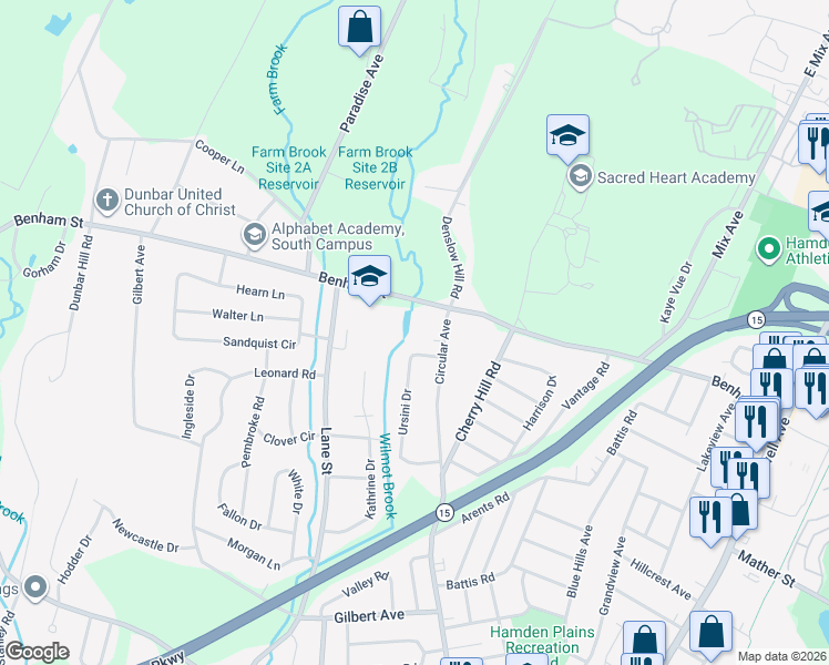 map of restaurants, bars, coffee shops, grocery stores, and more near 720 Circular Avenue in Hamden